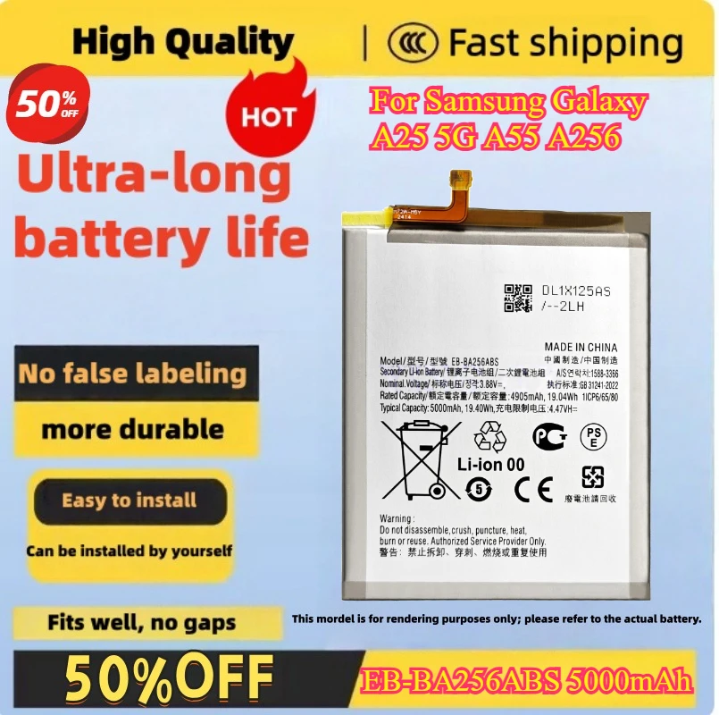 EB-BA256ABS 5000mAh Battery For Samsung Galaxy A25 5G A55 A256 High Quality Mobile Phone Battery Compatible Fast Shipping
EB-BA256ABS 5000mAh Battery For Samsung Galaxy A25 5G A55 A256 High Quality Mobile Phone Battery Compatible Fast Shipping