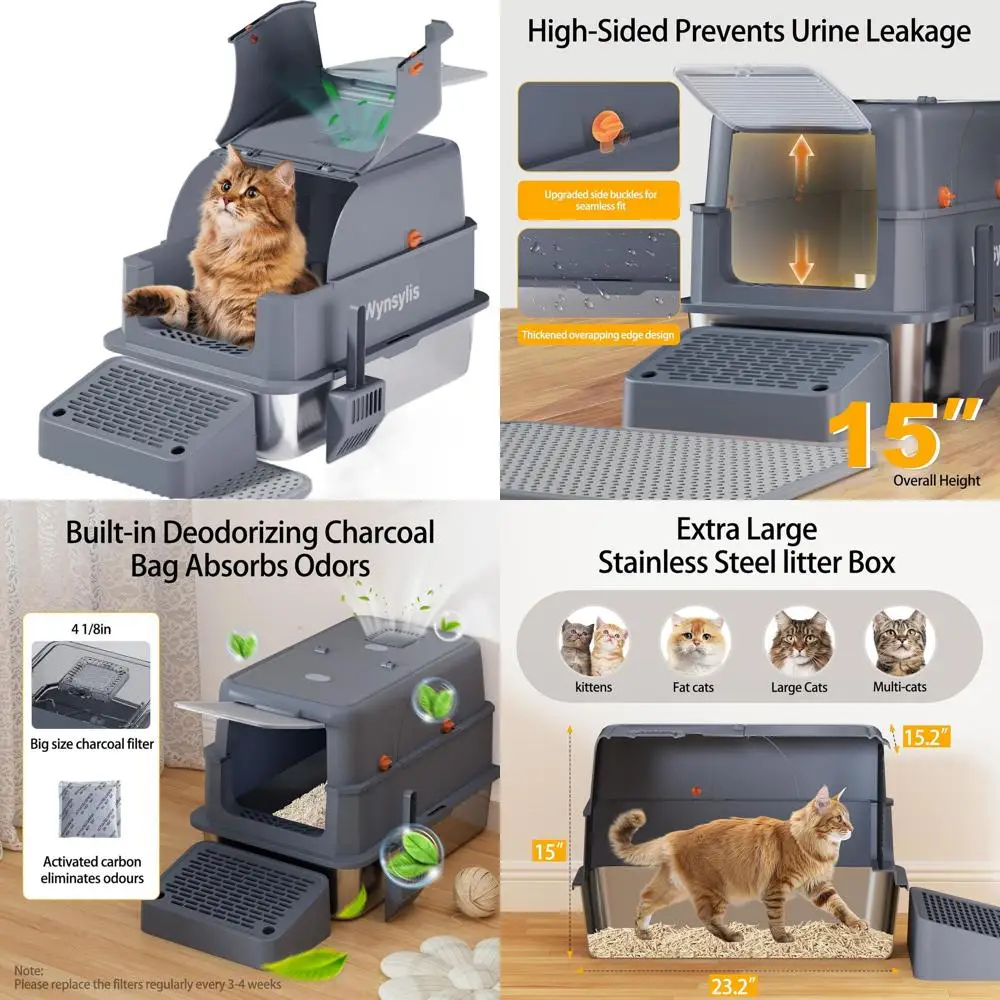 Очень большой лоток для кошачьего туалета из нержавеющей стали с крышкой, 180 см ° Крышка-флип, наклонная поверхность, совок, угольный фильтр, контроль запаха, защита от протеканий и прилипания
Очень большой лоток для кошачьего туалета из нержавеющей стали с крышкой, 180 см ° Крышка-флип, наклонная поверхность, совок, угольный фильтр, контроль запаха, защита от протеканий и прилипания