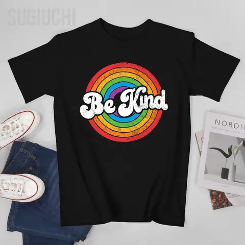Unisex Men LGBTQ Be Kind Gay Pride LGBT Ally Rainbow Flag Retro Vintage Tshirt Tees T Shirts Women Boys 100% Cotton T-Shirt