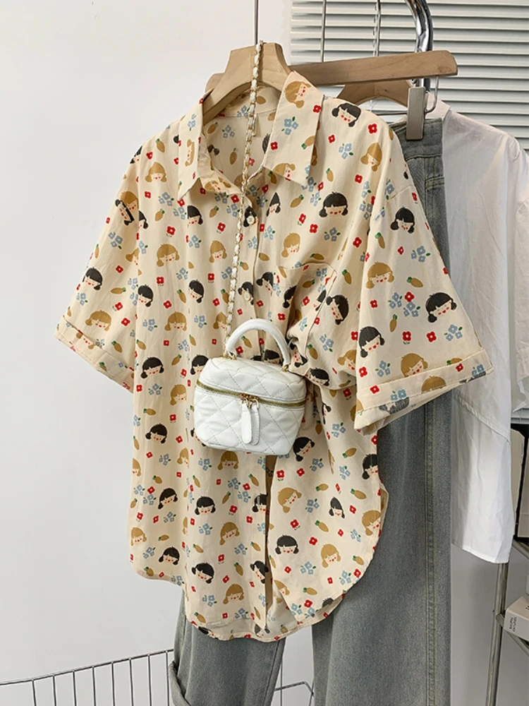 Short Sleeve Floral Shirt Women Summer plus Size Design Sense Cartoon Print Top Shoulder Shirt Korean Style Loose Fit
Short Sleeve Floral Shirt Women Summer plus Size Design Sense Cartoon Print Top Shoulder Shirt Korean Style Loose Fit