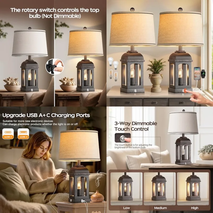 Table Lamp for Living Room, Farmhouse Lamps with USB A+C and Nightlight, 26" Rustic Bedside Lamps with 3-Way Dimmable, Touch Ni
Table Lamp for Living Room, Farmhouse Lamps with USB A+C and Nightlight, 26" Rustic Bedside Lamps with 3-Way Dimmable, Touch Ni