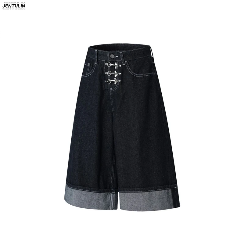 American Retro Metal Buckle Wide Leg Denim Shorts Harajuku High Waisted Rolled Edge Cropped Pants Street Men's Jeans Unisex Y2k
American Retro Metal Buckle Wide Leg Denim Shorts Harajuku High Waisted Rolled Edge Cropped Pants Street Men's Jeans Unisex Y2k