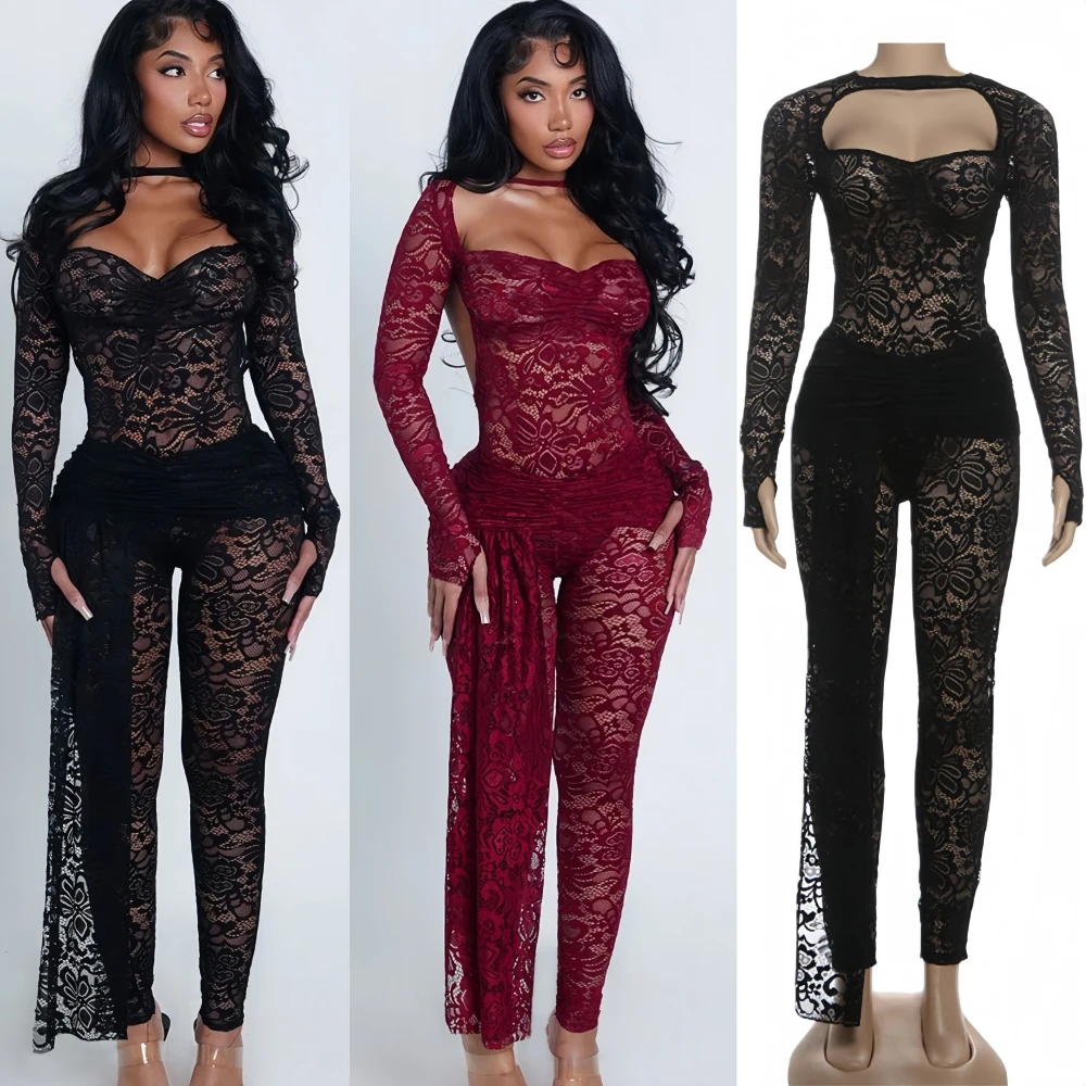 FAGADOER Sexy Lace Patchwork Bodycon Jumpsuits Woman See Through Hollow-out Long Sleeve Rompers Female Party Clubwear Overalls
FAGADOER Sexy Lace Patchwork Bodycon Jumpsuits Woman See Through Hollow-out Long Sleeve Rompers Female Party Clubwear Overalls