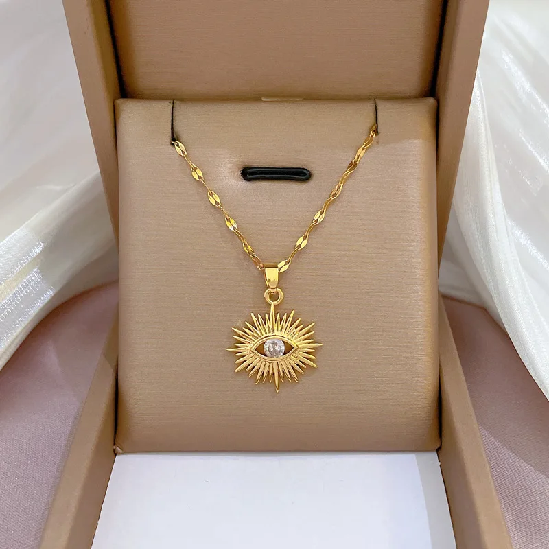 18K Gold Plated Single Eye Pendant Necklace for Women Zircon Titanium Steel Anti-tarnish Gold Color Fashion Jewelry Accessories
18K Gold Plated Single Eye Pendant Necklace for Women Zircon Titanium Steel Anti-tarnish Gold Color Fashion Jewelry Accessories