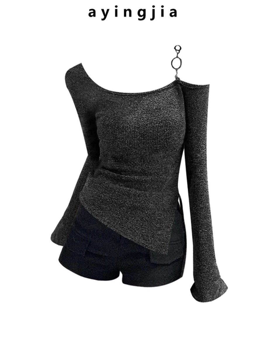 Sexy oulder Ring Decoration Uneven oulder Waist-Cinching Knitted Top And High Waist orts Women's Bla Two-Piece Set
Sexy oulder Ring Decoration Uneven oulder Waist-Cinching Knitted Top And High Waist orts Women's Bla Two-Piece Set