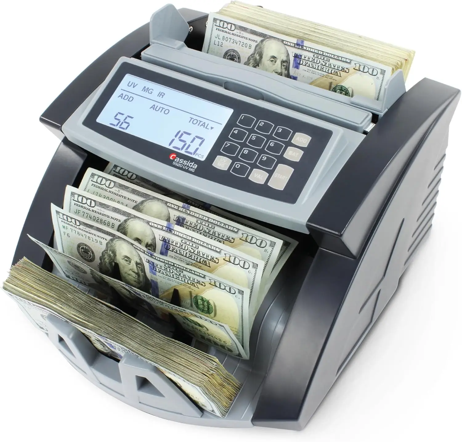 USA Money Counter with ValuCount,UV/MG/IR Detection,Add/Batch Modes - Large LCD Display & Fast Counting Speed 1,300 Notes/Minute
USA Money Counter with ValuCount,UV/MG/IR Detection,Add/Batch Modes - Large LCD Display & Fast Counting Speed 1,300 Notes/Minute
