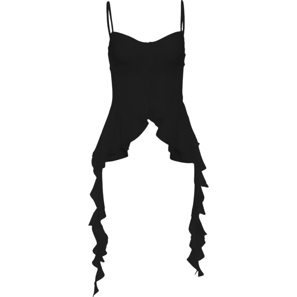 Casual Street Style Women Top Ruffles Top Lace Stitching Black Womens Camisole Regular Length Sleeveless Style
Casual Street Style Women Top Ruffles Top Lace Stitching Black Womens Camisole Regular Length Sleeveless Style
