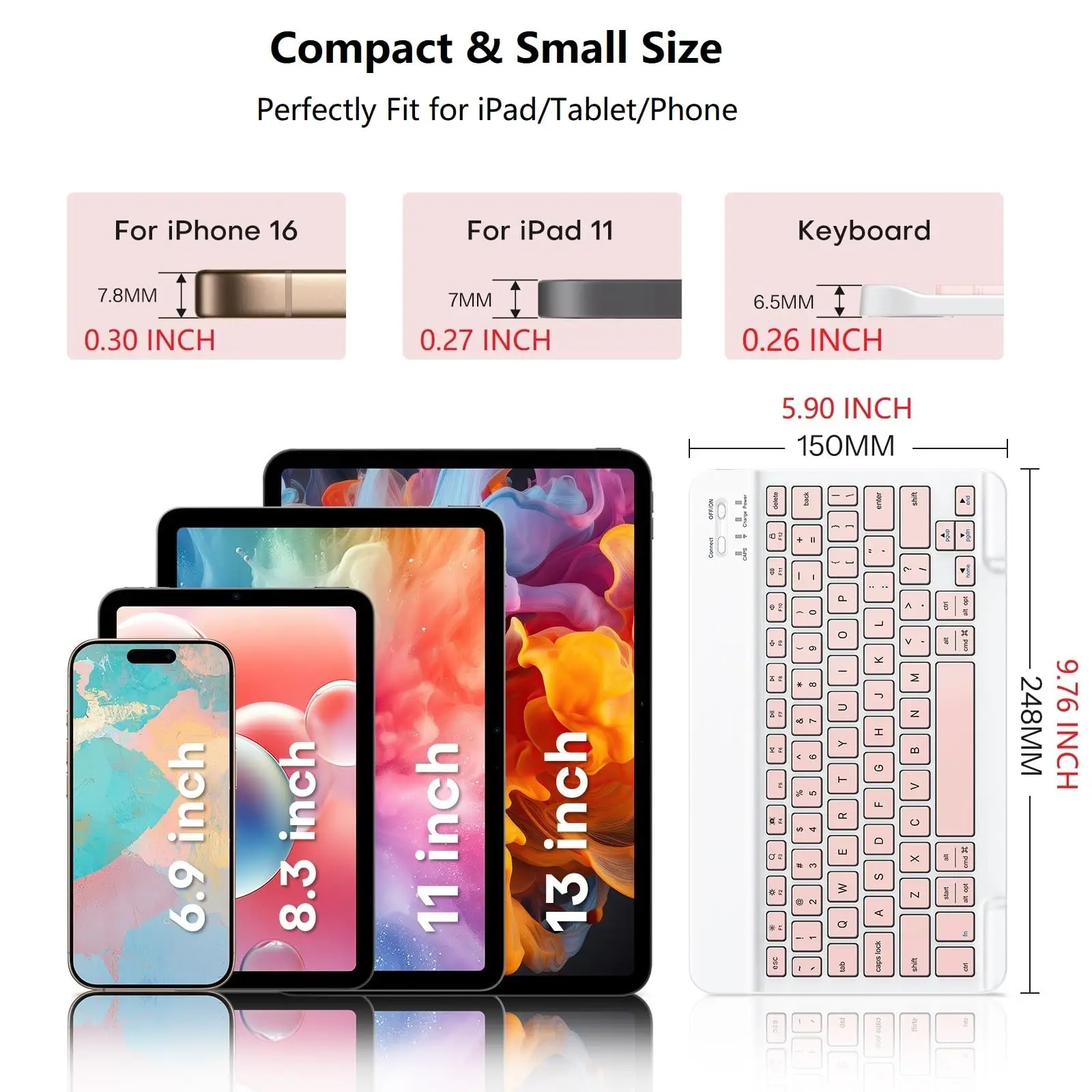 Ultra-thin rechargeable wireless keyboard, portable and compact wireless keyboard, suitable for Apple iPad, iPhone, Samsung tabl
Ultra-thin rechargeable wireless keyboard, portable and compact wireless keyboard, suitable for Apple iPad, iPhone, Samsung tabl