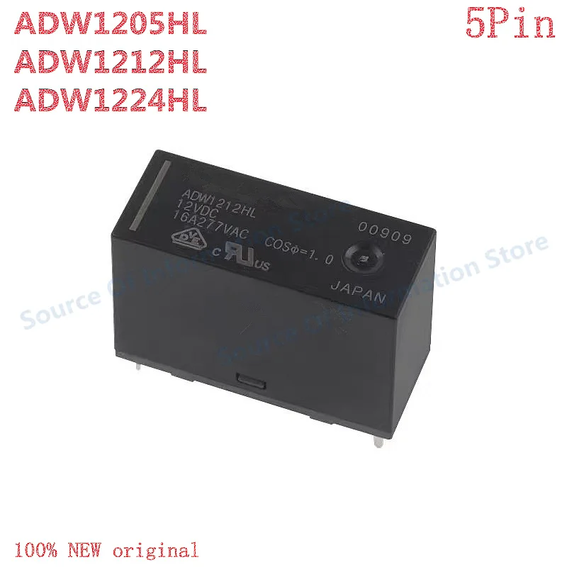 5Pcs ADW1205HL/ADW1212HL/ADW1224HL Dual-Coil Magnetic Latching Relay 5V/12V/24VDC 5-Pin 16A
5Pcs ADW1205HL/ADW1212HL/ADW1224HL Dual-Coil Magnetic Latching Relay 5V/12V/24VDC 5-Pin 16A