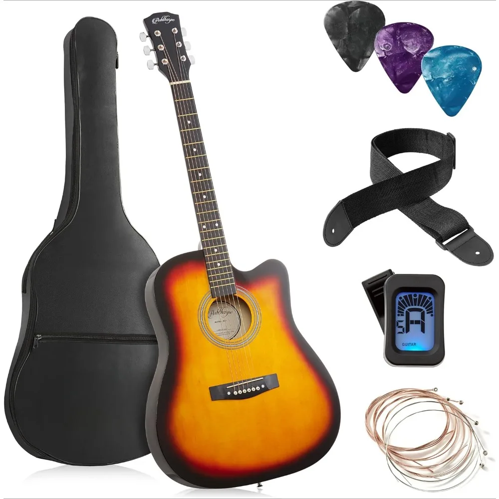 41-inch Beginner Cutaway Acoustic Guitar Package, Full Size Basic Starter Kit W/Gig Bag, Strings, Strap, Tuner, Picks, Guitar
41-inch Beginner Cutaway Acoustic Guitar Package, Full Size Basic Starter Kit W/Gig Bag, Strings, Strap, Tuner, Picks, Guitar