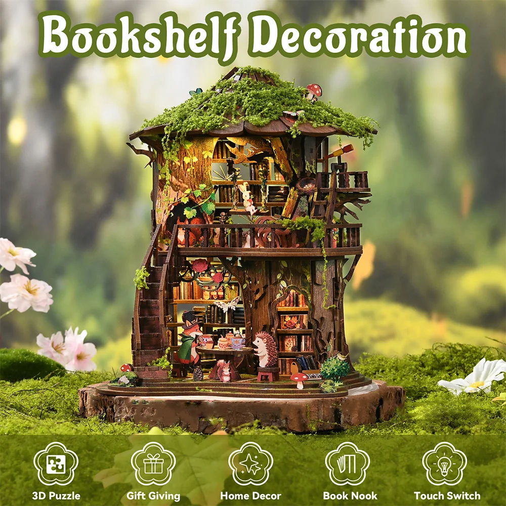 DIY Miniature Book Nook Kit Forest Tea House 3D Wooden Puzzle Bookshelf Insert with Touch Switch Creative Gift Home Decor
DIY Miniature Book Nook Kit Forest Tea House 3D Wooden Puzzle Bookshelf Insert with Touch Switch Creative Gift Home Decor