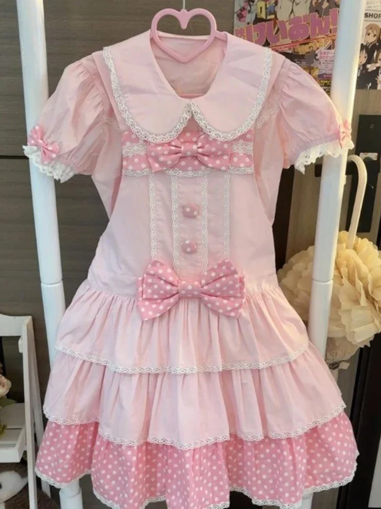 Kawaii Sweet Cute Bow Patchwork Strap Dress + Summer Peter Pan Collar Puff Sleeve Tops Lolita Two Piece Sets for Women 2025
Kawaii Sweet Cute Bow Patchwork Strap Dress + Summer Peter Pan Collar Puff Sleeve Tops Lolita Two Piece Sets for Women 2025