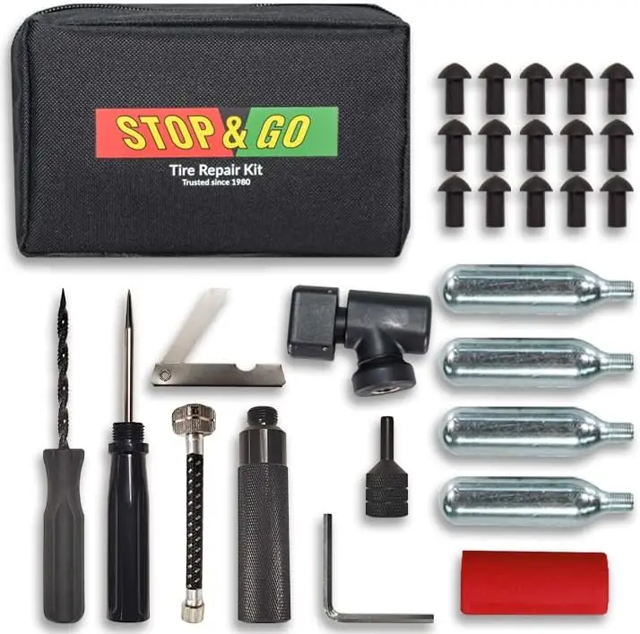 28-Piece Tubeless Tire Repair Kit with CO2 for Motorcycle, ATV & Utility Vehicle - Quick Fix for Punctures and Flats
28-Piece Tubeless Tire Repair Kit with CO2 for Motorcycle, ATV & Utility Vehicle - Quick Fix for Punctures and Flats