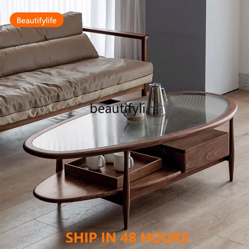 Coffee table solid wood tea table black walnut Nordic light luxury simple tempered Changhong glass living room furniture
Coffee table solid wood tea table black walnut Nordic light luxury simple tempered Changhong glass living room furniture