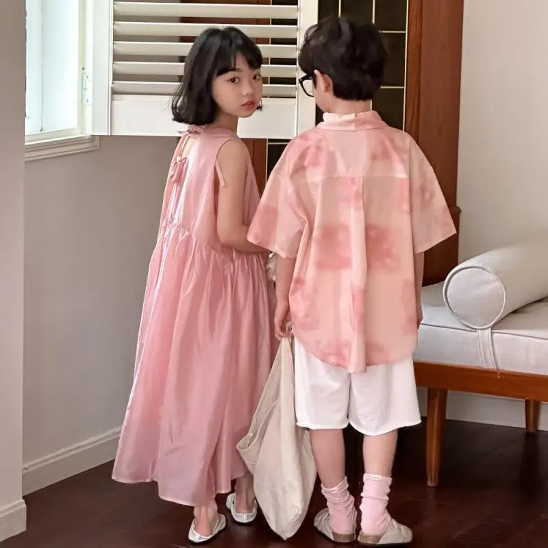 2026 Summer New Girls Sleeveless Vest Dress Solid Children Brother Sister Set Cotton Boys Short Sleeve Lapel Shirts Kids Clothes
2026 Summer New Girls Sleeveless Vest Dress Solid Children Brother Sister Set Cotton Boys Short Sleeve Lapel Shirts Kids Clothes