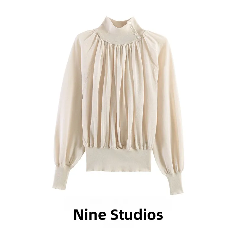 NINE ZAR Women's Knitted Shirt Drape High Collar Button Decor Long Sleeve Top European Style Loose Fit Spring Season Regular ...
NINE ZAR Women's Knitted Shirt Drape High Collar Button Decor Long Sleeve Top European Style Loose Fit Spring Season Regular ...