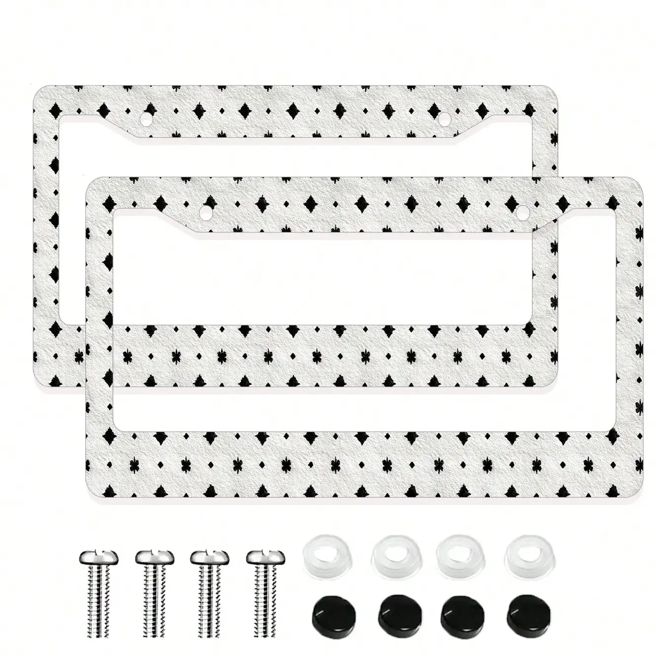 2PC Black And White Patterned Novelty Retro Car - Decor Aluminum License Plate Frame, 6x12 Inches, 2 - Hole Type With Screw Set, As A, Meets US Auto Standards
2PC Black And White Patterned Novelty Retro Car - Decor Aluminum License Plate Frame, 6x12 Inches, 2 - Hole Type With Screw Set, As A, Meets US Auto Standards