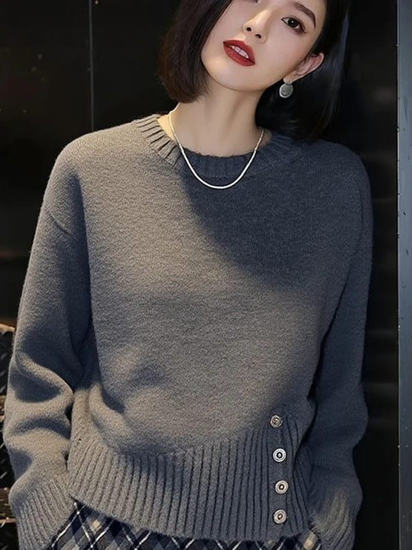 Retro Style Long Sleeve Knitted Sweater Women's Autumn Winter plus Size Design Button Split Base Layer Knitwear
Retro Style Long Sleeve Knitted Sweater Women's Autumn Winter plus Size Design Button Split Base Layer Knitwear