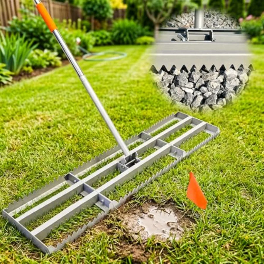 Lawn Leveling Rake, 2-in-1 Double-Sided Landscape Leveler with 20 Marking Flags for Low Spot, Heavy Duty Stainl Steel Flat and
Lawn Leveling Rake, 2-in-1 Double-Sided Landscape Leveler with 20 Marking Flags for Low Spot, Heavy Duty Stainl Steel Flat and