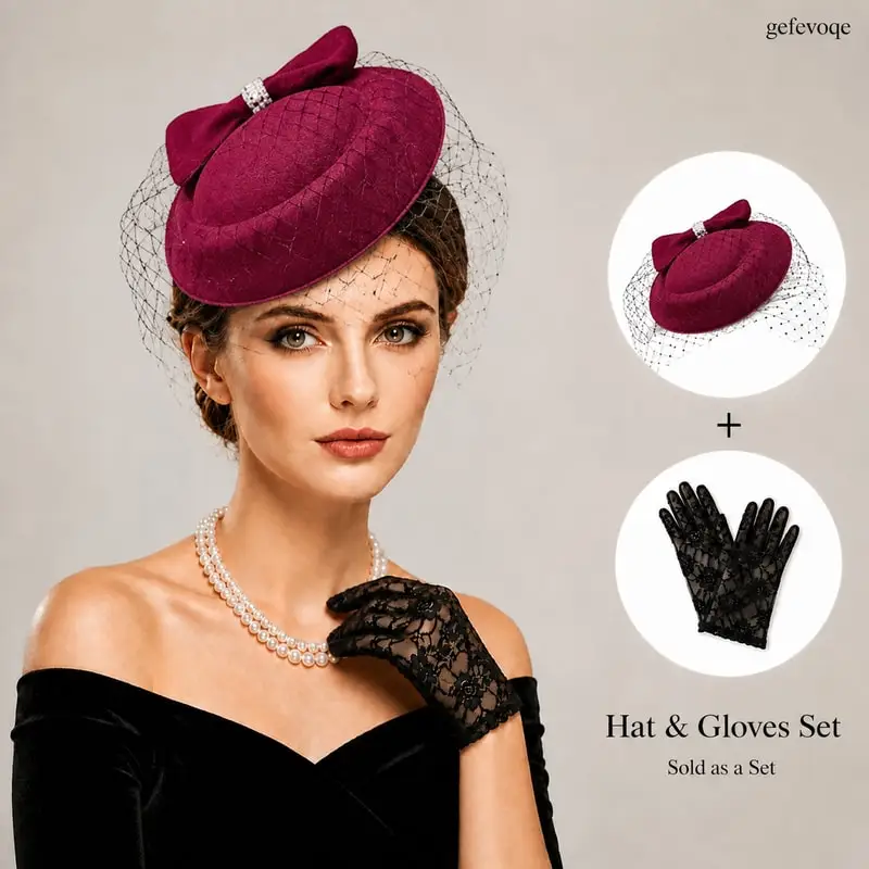 Vintage Fascinator Hat and Lace Gloves Set Birdcage Veil Headpiece for Women Formal Party Costume Accessories
Vintage Fascinator Hat and Lace Gloves Set Birdcage Veil Headpiece for Women Formal Party Costume Accessories