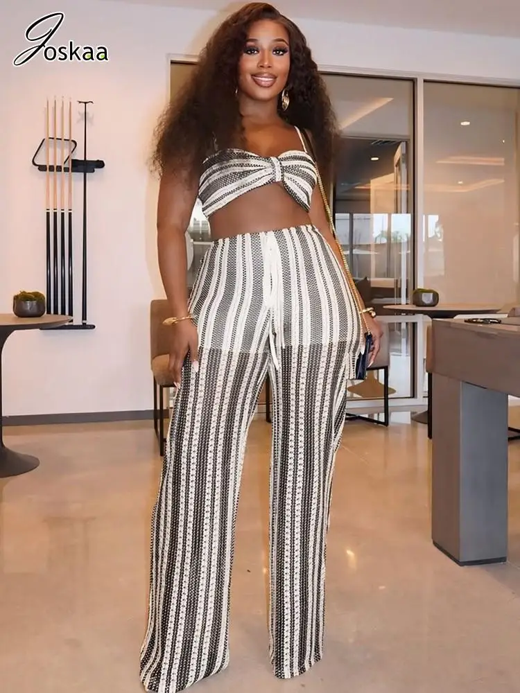 Joskaa Black White Stripe 2 Piece Sets Women Hipster Crop Camisole and Drawstring Straight Pants Matched 2025 Vacation Beachwear
Joskaa Black White Stripe 2 Piece Sets Women Hipster Crop Camisole and Drawstring Straight Pants Matched 2025 Vacation Beachwear