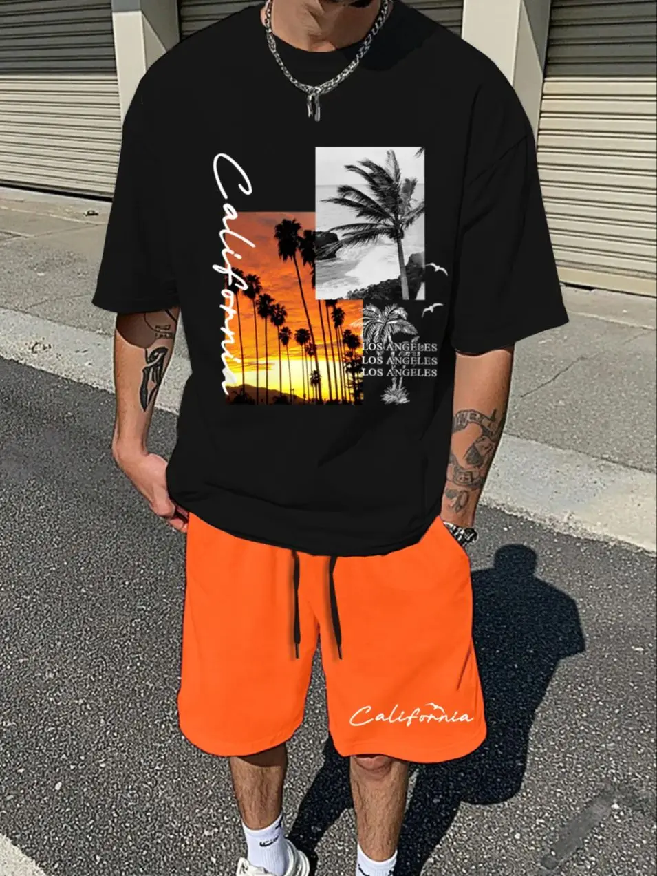 Men's Retro Streetwear 2 Piece Set, Los Angeles Palm Print Summer Casual Tracksuit
Men's Retro Streetwear 2 Piece Set, Los Angeles Palm Print Summer Casual Tracksuit