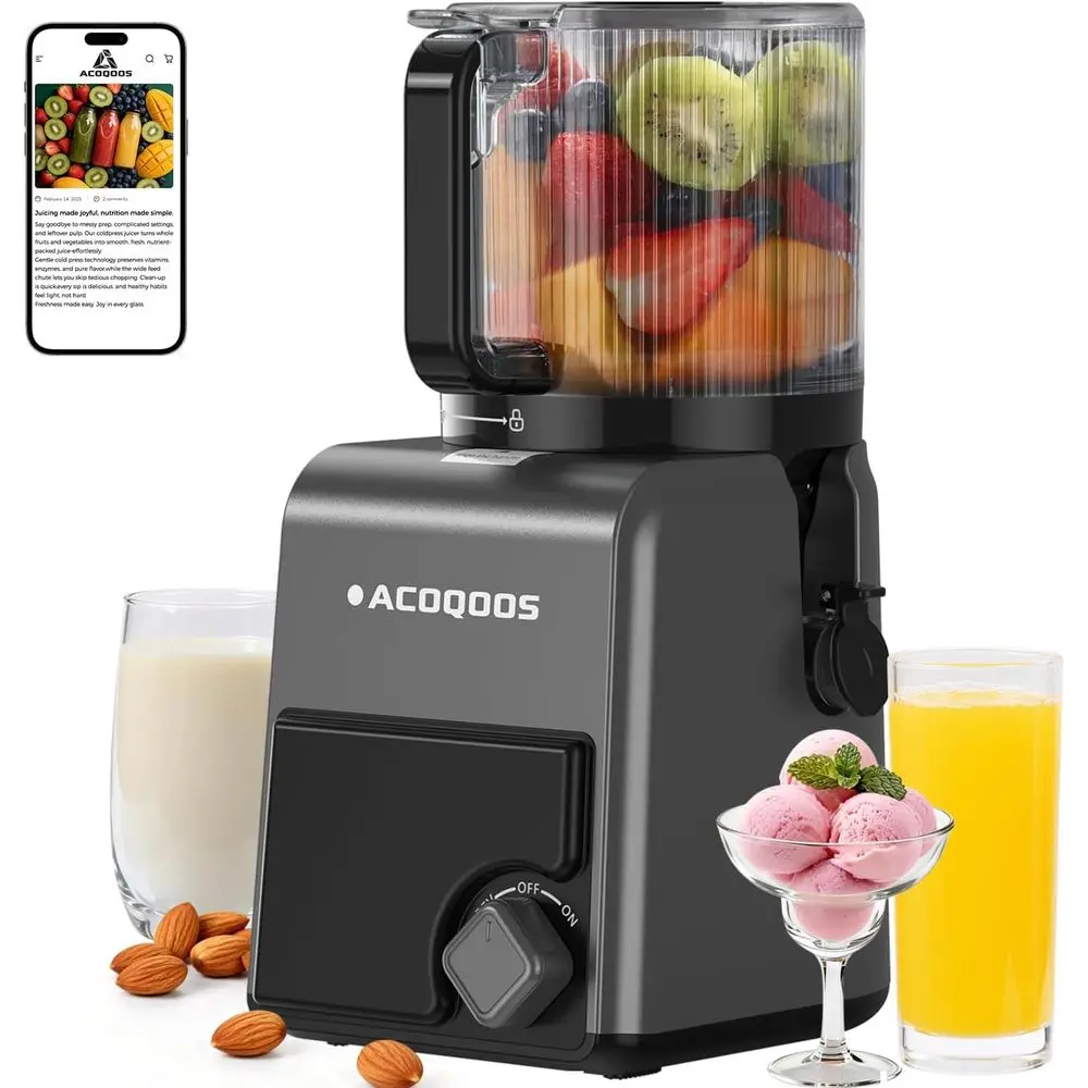3-in-1 Cold PrJuicer hines, 6.5" Mega Chute or Whole ruit, Slow Masticating Juicer with Sorbet & Nut Milk Maker, BPA ree, 100 OZ
3-in-1 Cold PrJuicer hines, 6.5" Mega Chute or Whole ruit, Slow Masticating Juicer with Sorbet & Nut Milk Maker, BPA ree, 100 OZ