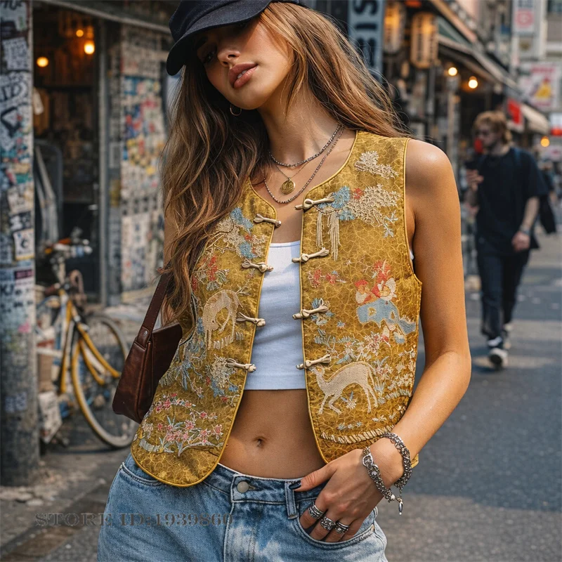 New Chinese Style Women Vest Tang Style Clothes Jacket Vintage Harajuku Traditional Qipao Top Sleeveless Hanfu Waistcoat Outwear
New Chinese Style Women Vest Tang Style Clothes Jacket Vintage Harajuku Traditional Qipao Top Sleeveless Hanfu Waistcoat Outwear