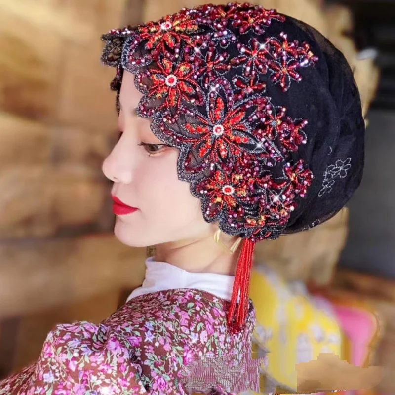 Muslim Hijab Tassel Lace Cap Embroidery Bonnet Beads Mesh Beanies Women Islam Headscarf Wedding Party Head Wrap Hair Loss Hat
Muslim Hijab Tassel Lace Cap Embroidery Bonnet Beads Mesh Beanies Women Islam Headscarf Wedding Party Head Wrap Hair Loss Hat