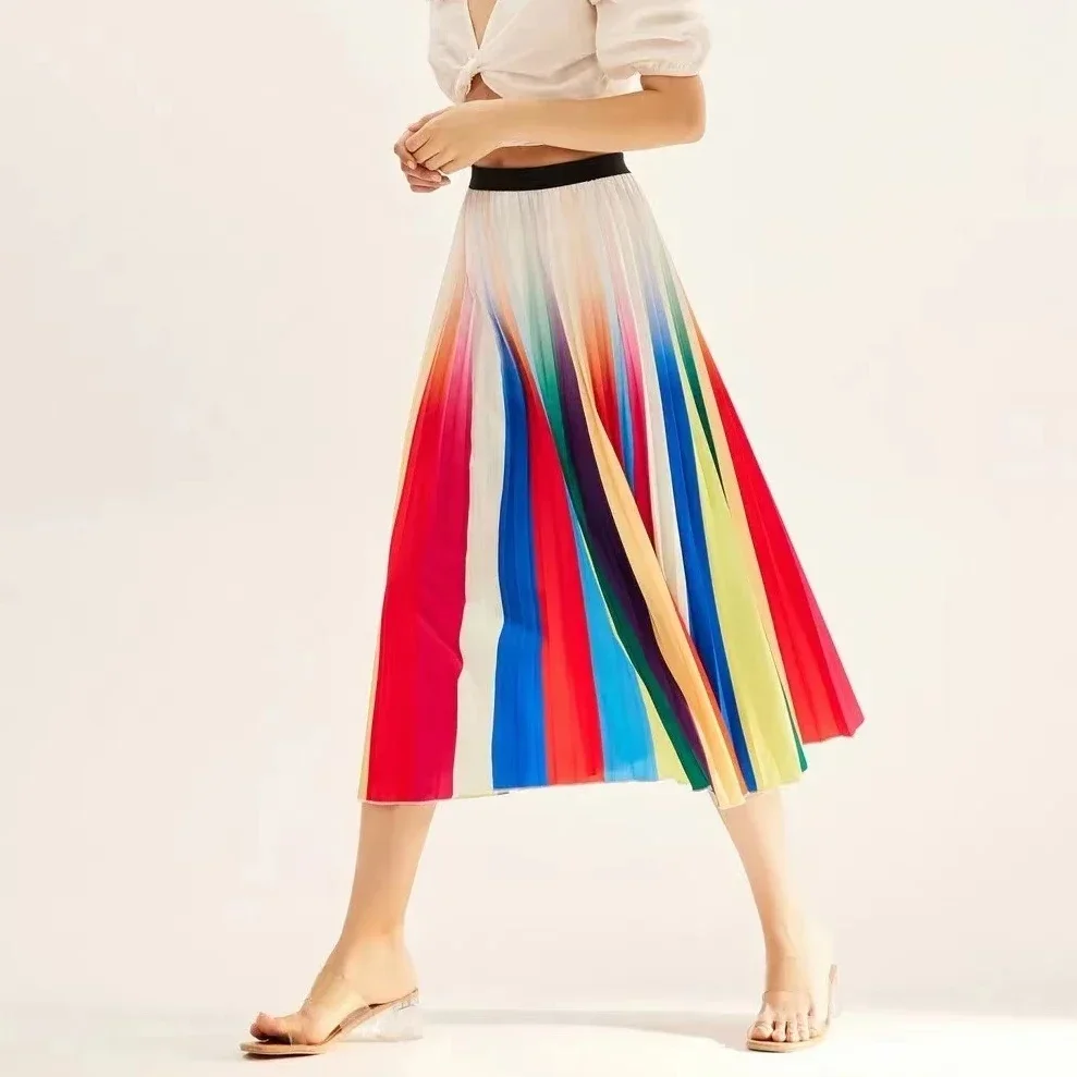 Wholesale rainbow pleated skirts for women colorful printed elasticated mini skirts
Wholesale rainbow pleated skirts for women colorful printed elasticated mini skirts