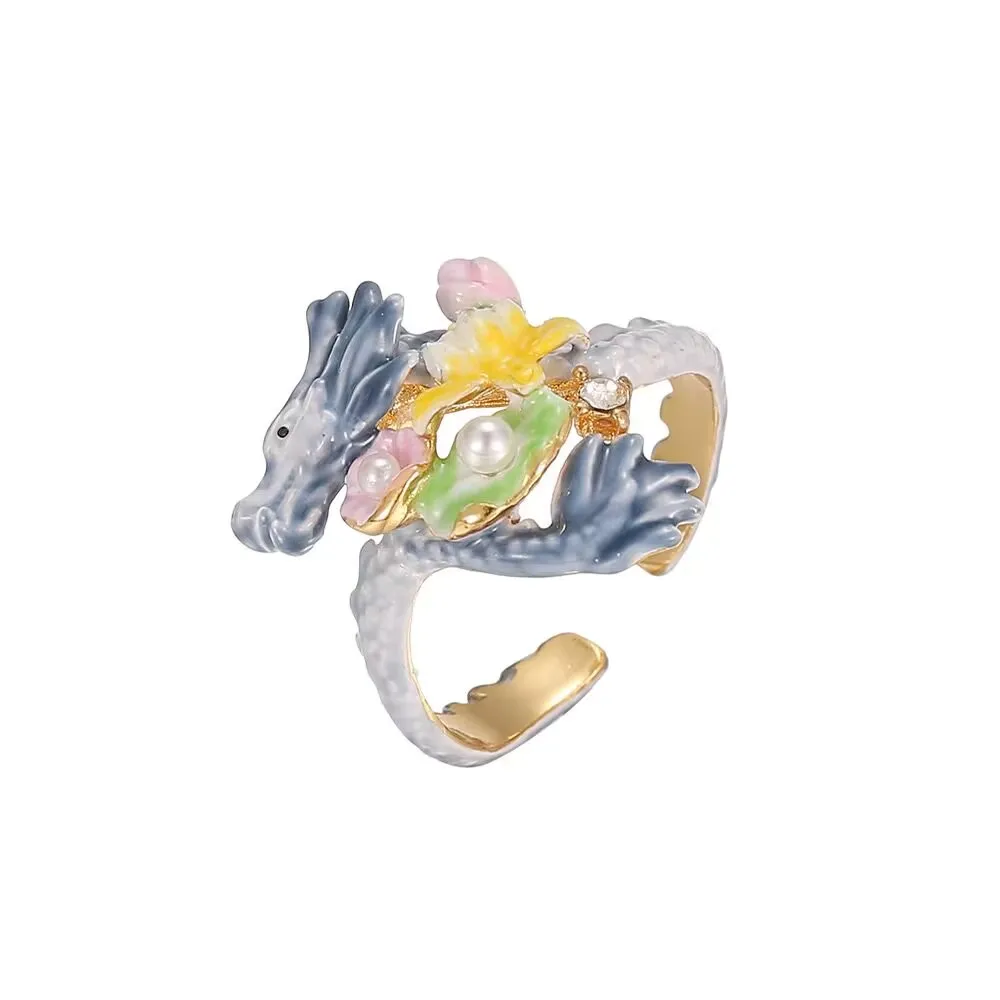 New light luxury high-grade enamel glaze pearl lotus small blue dragon open ring original zodiac wide ring holiday gift
New light luxury high-grade enamel glaze pearl lotus small blue dragon open ring original zodiac wide ring holiday gift