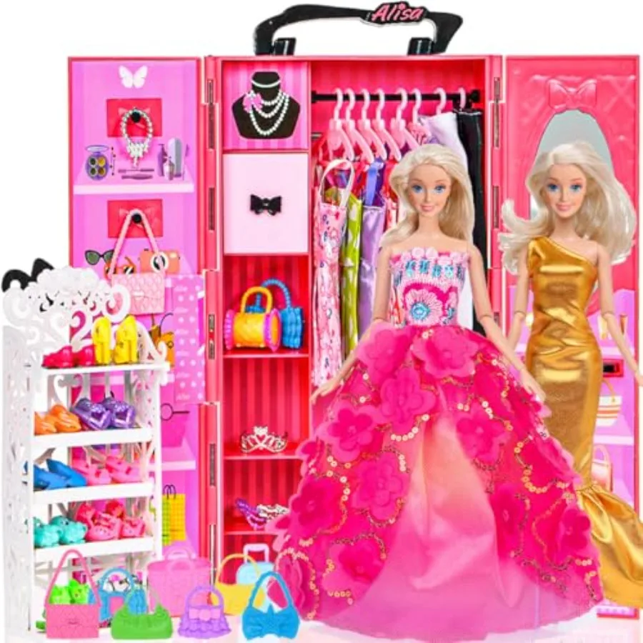 105 Pcs Doll and Closet Plyaset- Wardrobe Set Including One Doll, Wardrobe, Shoes Rack, Dr, Shoes Hangers, Necklace
105 Pcs Doll and Closet Plyaset- Wardrobe Set Including One Doll, Wardrobe, Shoes Rack, Dr, Shoes Hangers, Necklace