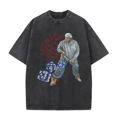 Washed Vintage Rapper The Notorious Big World Tour 97 T-shirt Biggie Smalls Print T Shirts Men Women Hip Hop Oversized T-shirts