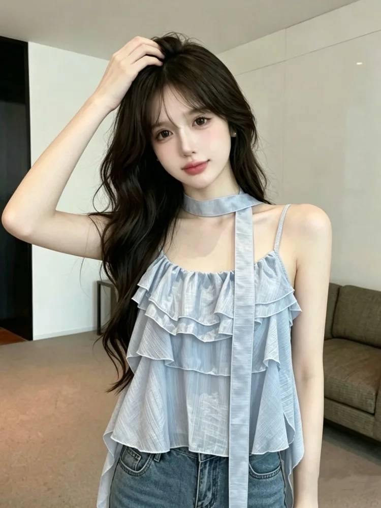 Korean Style Spicy Girl Ruffle Hem Asymmetrical Strap Vest Summer New Fashion Youthful Versatile Unique Stylish Top for Women
Korean Style Spicy Girl Ruffle Hem Asymmetrical Strap Vest Summer New Fashion Youthful Versatile Unique Stylish Top for Women