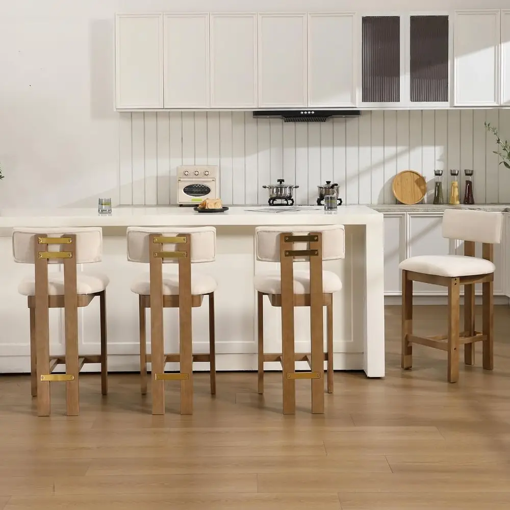 Set of 4 Linen Upholstered Counter Height Bar Stools with Backrest and Solid Wood Legs, Beige
Set of 4 Linen Upholstered Counter Height Bar Stools with Backrest and Solid Wood Legs, Beige