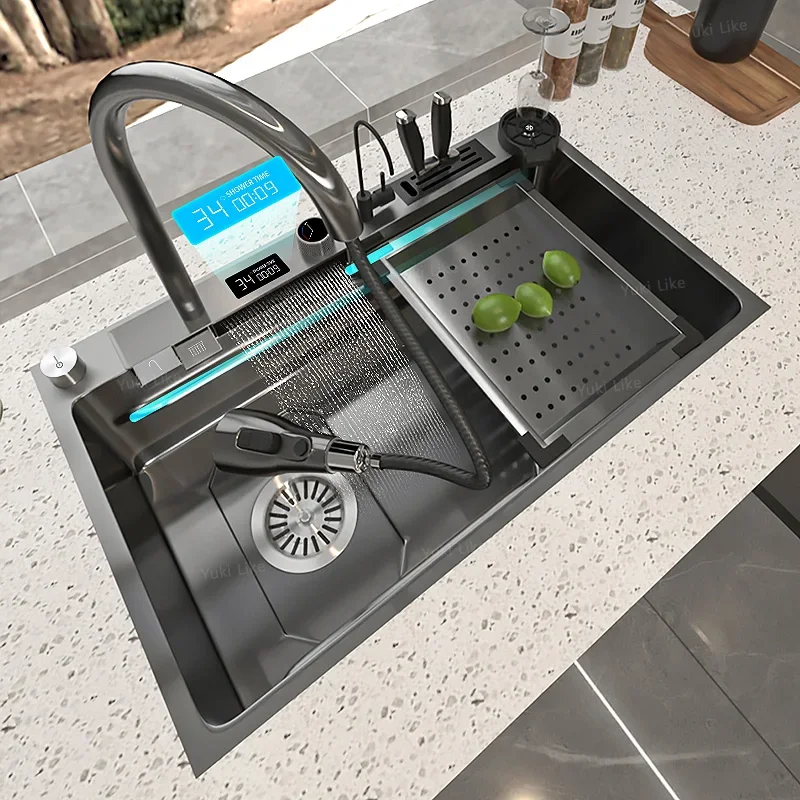 Waterfall Sink Kitchen Stainless Steel Large Single Slot Multifunctional Tank Apartment Wash Basin Drainage on The Left
Waterfall Sink Kitchen Stainless Steel Large Single Slot Multifunctional Tank Apartment Wash Basin Drainage on The Left