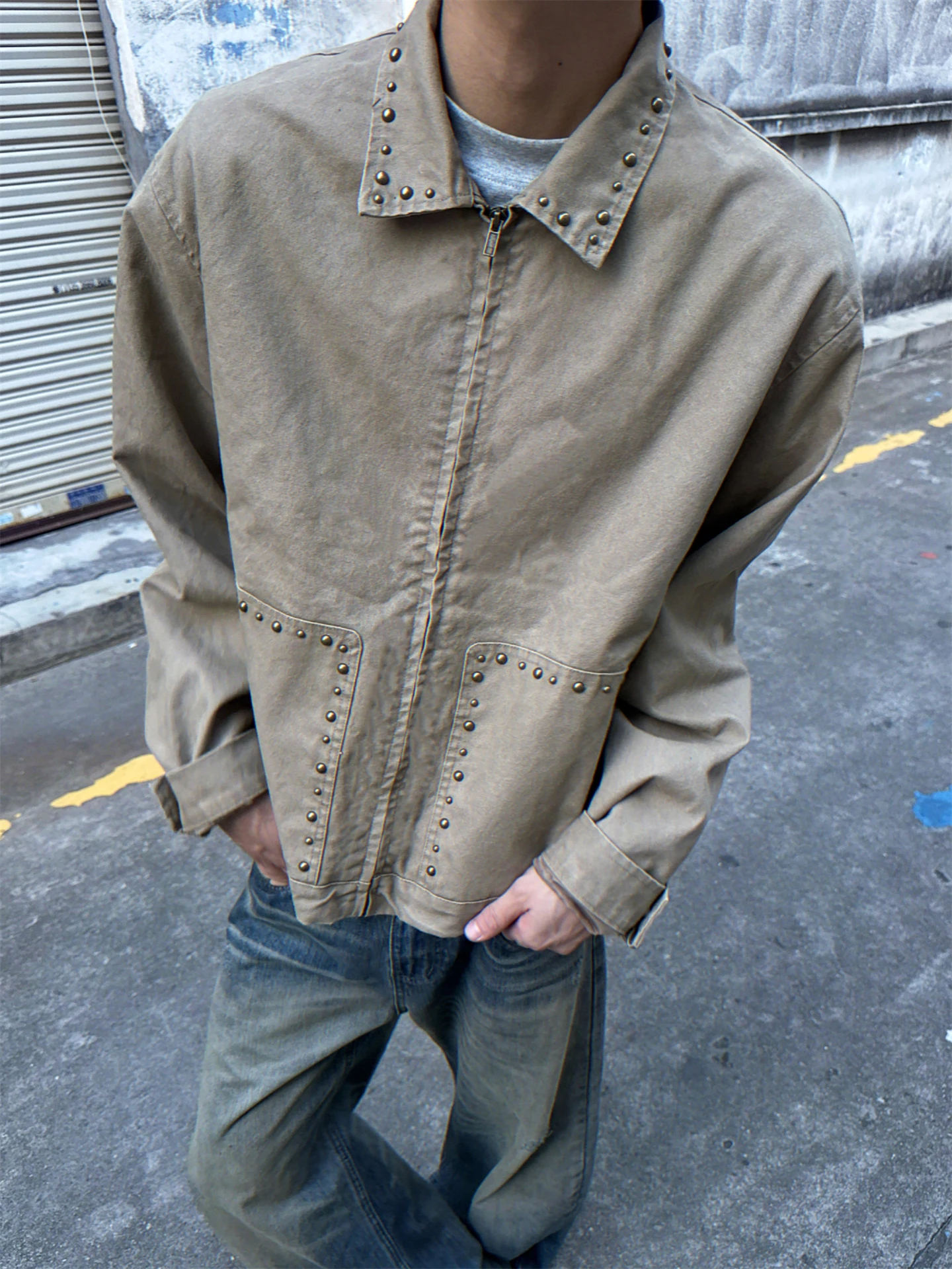Rustic Waed Canvas Detroit Workwear Jaet Men's ort Sle Outerwear Spring Autumn American Retro Design Sense Rivet
Rustic Waed Canvas Detroit Workwear Jaet Men's ort Sle Outerwear Spring Autumn American Retro Design Sense Rivet