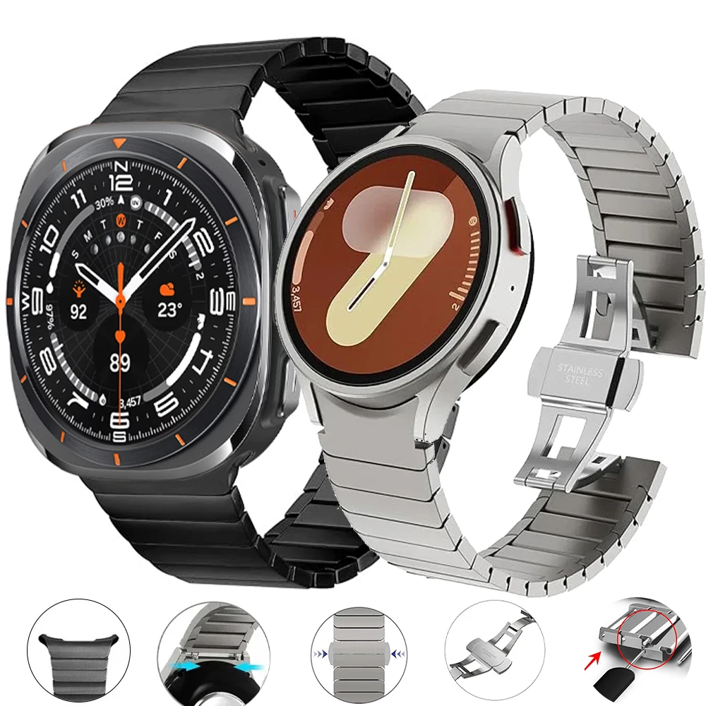 Ремешок из нержавеющей стали для Samsung Galaxy Watch 7 6 5 4 40/44 мм 5Pro 45 мм без зазоров Металлический браслет для Galaxy Watch Ultra 47 мм Band
Ремешок из нержавеющей стали для Samsung Galaxy Watch 7 6 5 4 40/44 мм 5Pro 45 мм без зазоров Металлический браслет для Galaxy Watch Ultra 47 мм Band