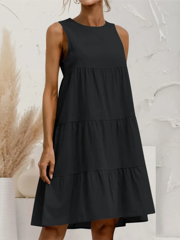 2026 Summer Women Vest Dress Fashion O-Neck Sleeveless Solid Midi Dress Stitching Large Swing Dresses Loose Sundress Vestidos
2026 Summer Women Vest Dress Fashion O-Neck Sleeveless Solid Midi Dress Stitching Large Swing Dresses Loose Sundress Vestidos