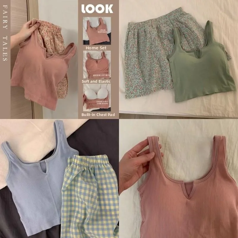 Korean Style Women's Sleepwear Set with Chest Pad Summer New Vest Shorts Home Clothes Outdoor Wear Comfortable Breathable
Korean Style Women's Sleepwear Set with Chest Pad Summer New Vest Shorts Home Clothes Outdoor Wear Comfortable Breathable