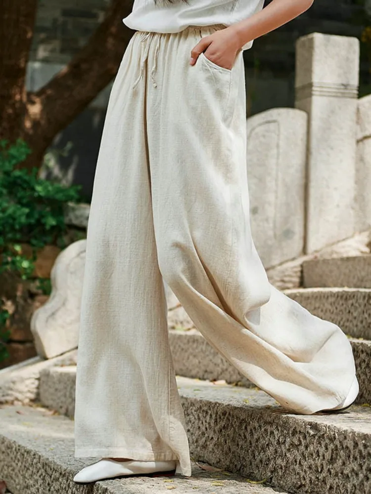 Хлопковые льняные брюки с широкими штанинами для женщин, в стиле дзен, летние, новые, с высокой талией, прямые, повседневные, из льняной ткани
Хлопковые льняные брюки с широкими штанинами для женщин, в стиле дзен, летние, новые, с высокой талией, прямые, повседневные, из льняной ткани