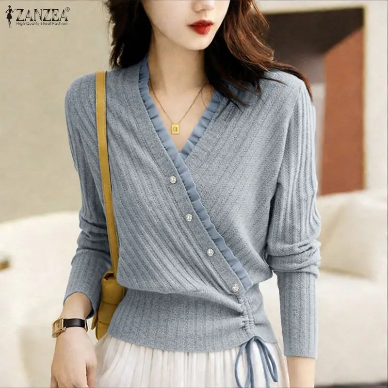 Женские рубашки ZANZEA с длинными рукавами и лоскутным узором, вязаные топы с V-образным вырезом, повседневные свободные блузы, уличная одежда, элегантная офисная женская блузка
Женские рубашки ZANZEA с длинными рукавами и лоскутным узором, вязаные топы с V-образным вырезом, повседневные свободные блузы, уличная одежда, элегантная офисная женская блузка