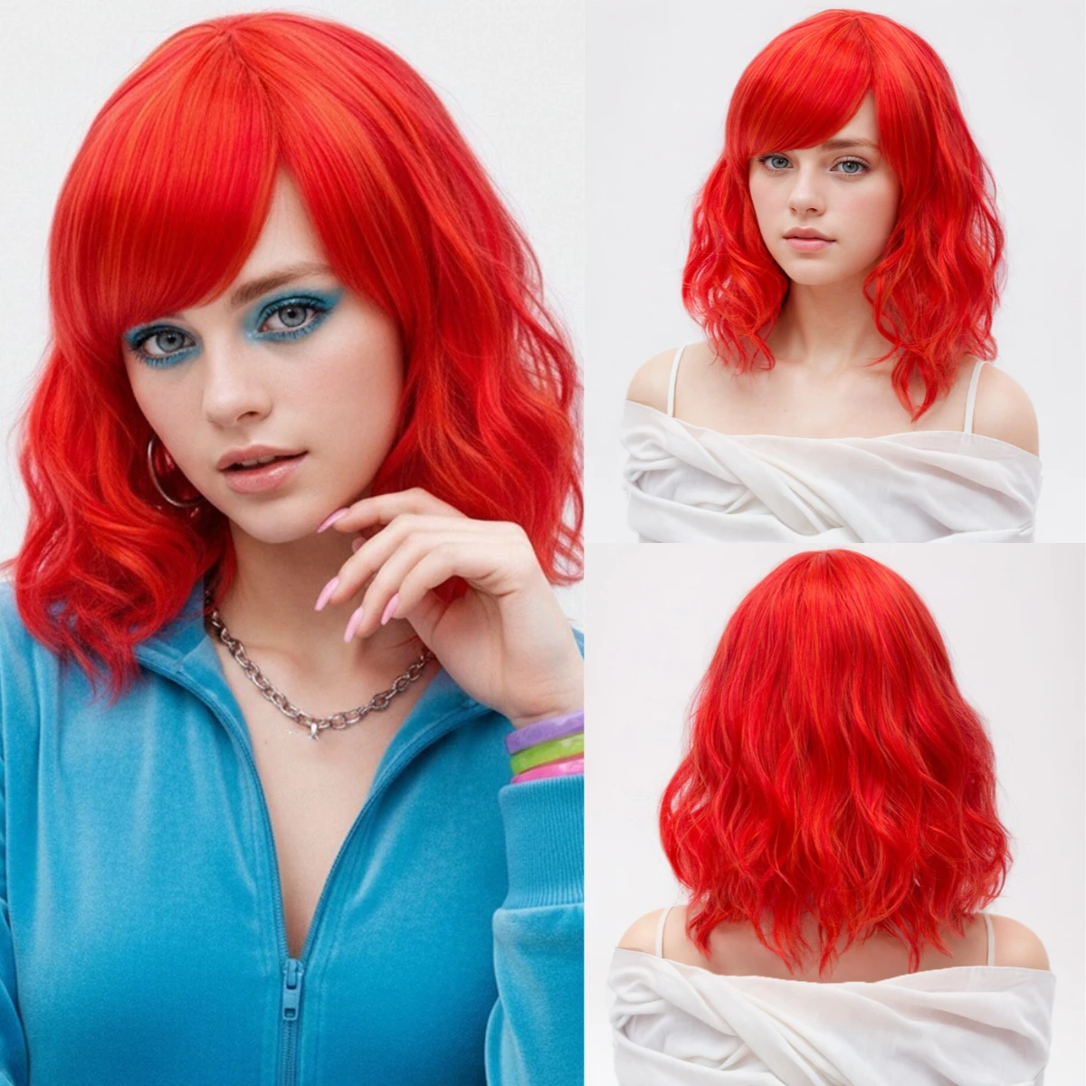 Women's Short Cosplay Wavy Wigs Red Curly Wig With Side Bangs Synthetic Hair Wig Heat Resistant Wig For Daily Costume Party Use
Women's Short Cosplay Wavy Wigs Red Curly Wig With Side Bangs Synthetic Hair Wig Heat Resistant Wig For Daily Costume Party Use