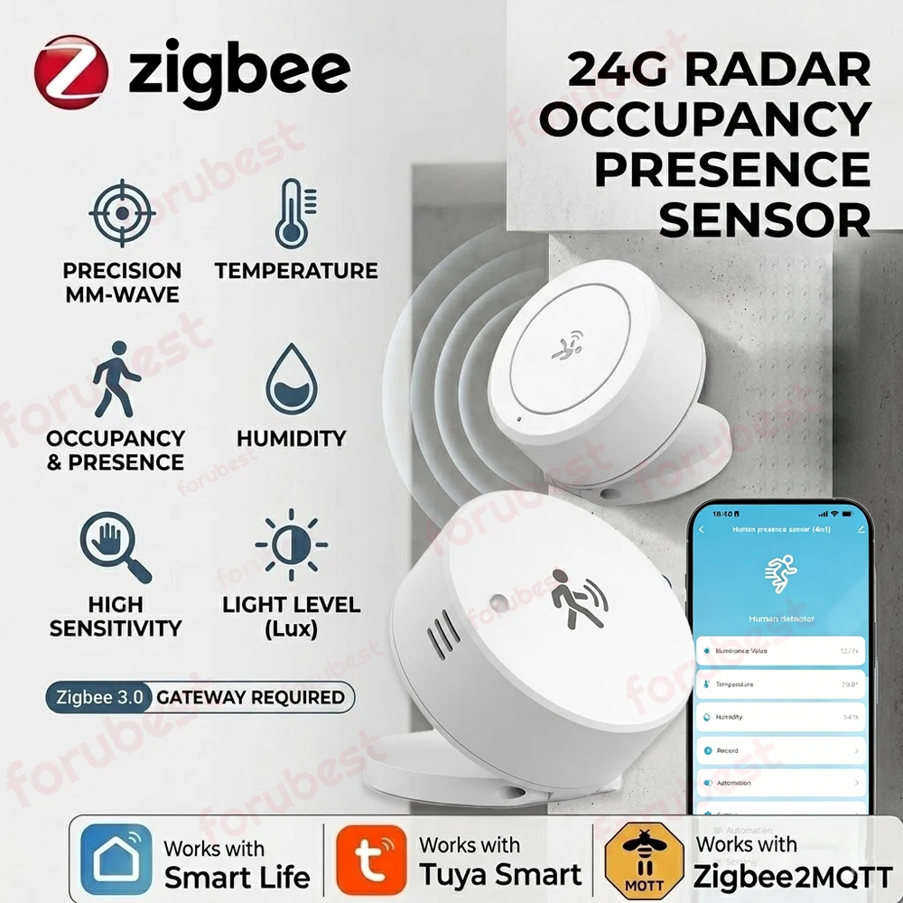 Zigbee 24G Mmwave Radar Human Presence Sensor Luminance Temperature Humidity Detector Battery Powered,For Z2MQTT/Tuya/Smart Life
Zigbee 24G Mmwave Radar Human Presence Sensor Luminance Temperature Humidity Detector Battery Powered,For Z2MQTT/Tuya/Smart Life