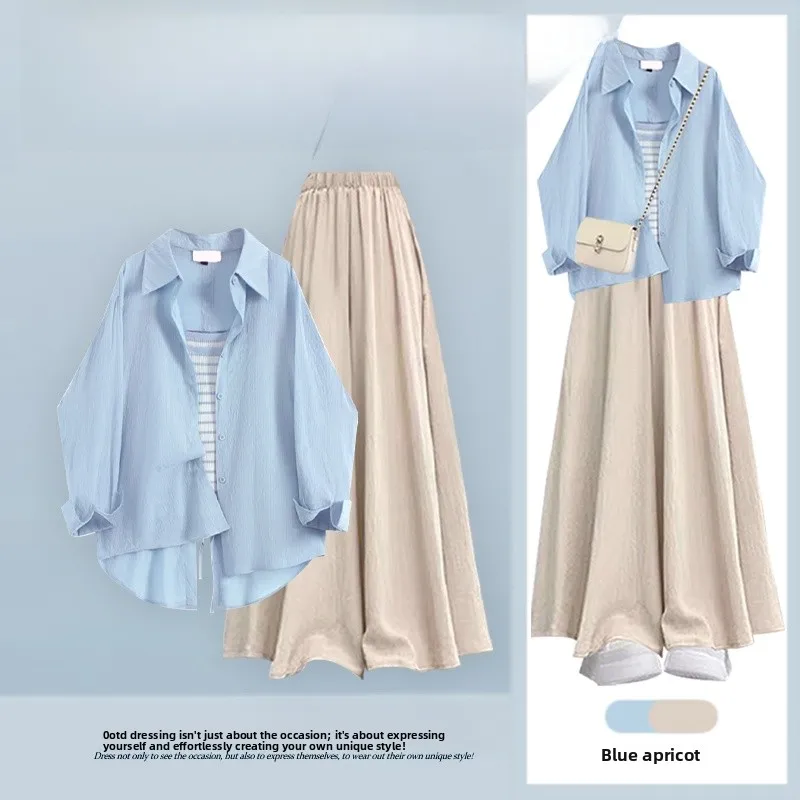 2026 New Korean Style Loose Sun Protection Shirt Striped Halter Top Casual High Waist Skirt Three Piece Set Women's Fashion
2026 New Korean Style Loose Sun Protection Shirt Striped Halter Top Casual High Waist Skirt Three Piece Set Women's Fashion