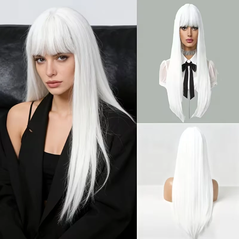 26-inch synthetic wig - white long straight hair - Halloween cosplay hair - daily wig - high-temperature hairpiece
26-inch synthetic wig - white long straight hair - Halloween cosplay hair - daily wig - high-temperature hairpiece