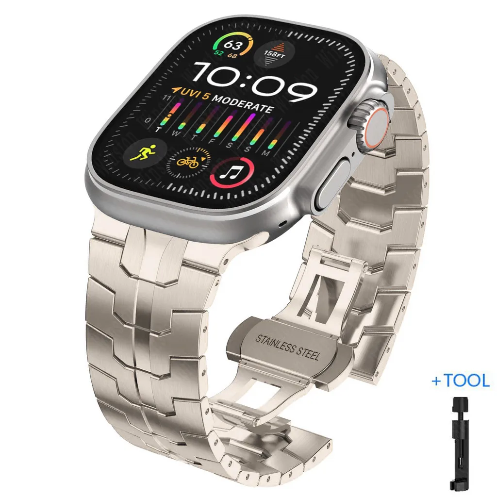 Stainless Steel Iron Man Metal Strap Folding Clasp for Apple Watch Ultra 2 49mm iWatch Series 9 8 7 6 5 SE 45/44/41/40mm
Stainless Steel Iron Man Metal Strap Folding Clasp for Apple Watch Ultra 2 49mm iWatch Series 9 8 7 6 5 SE 45/44/41/40mm