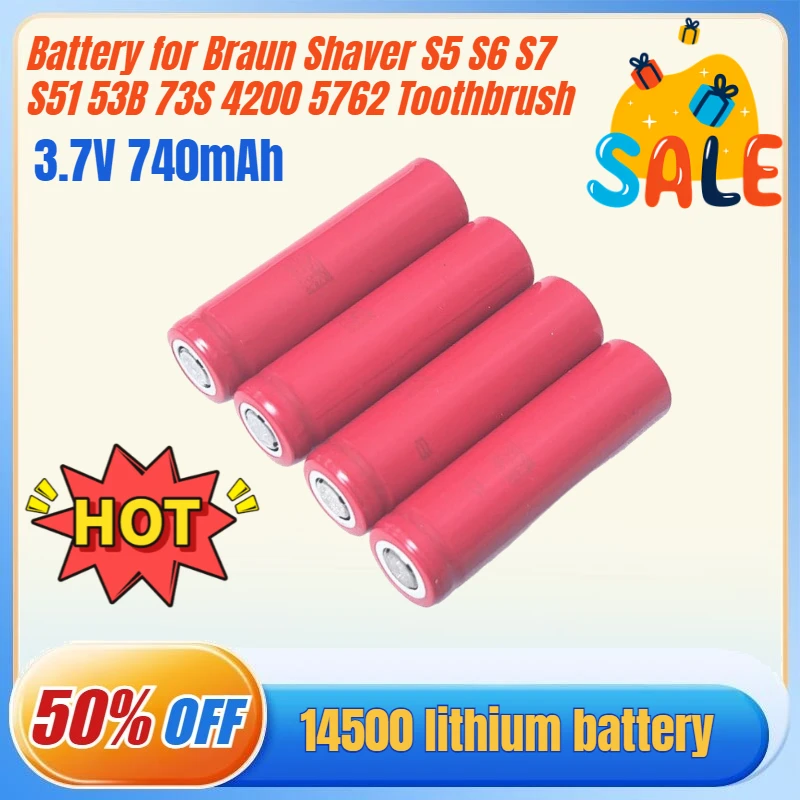 For UR14500AC 3.7V 740mAh Flat Head Lithium Battery for Braun Shaver S7 S6 S5 S51 53B 73S 4200 5762 Toothbrush 14500 Bateria
For UR14500AC 3.7V 740mAh Flat Head Lithium Battery for Braun Shaver S7 S6 S5 S51 53B 73S 4200 5762 Toothbrush 14500 Bateria