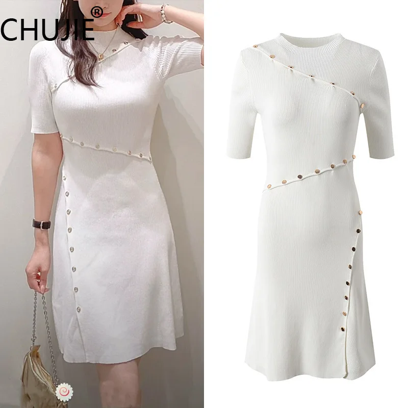 White Threaded Knit Dress - Round Neck Buckle Detail - French Inspired Style - Viscose Blend - Spring Summer
White Threaded Knit Dress - Round Neck Buckle Detail - French Inspired Style - Viscose Blend - Spring Summer
