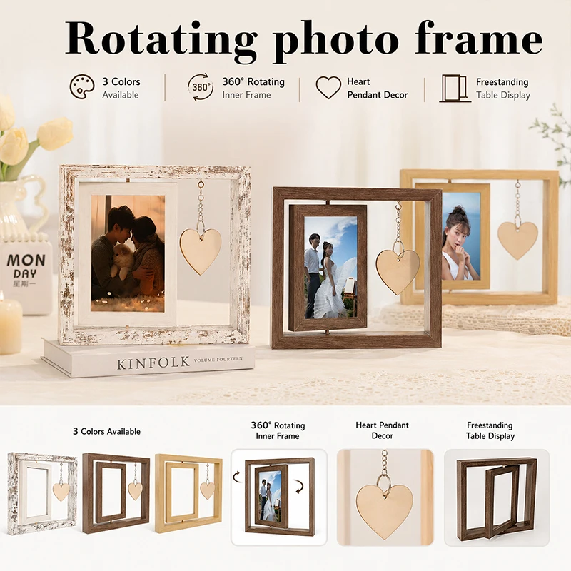 Solid Wood Rotatable Photo Frame Creative Desktop Picture Holder Pet Memorial Postcard Stand Home Decor Table Ornament
Solid Wood Rotatable Photo Frame Creative Desktop Picture Holder Pet Memorial Postcard Stand Home Decor Table Ornament